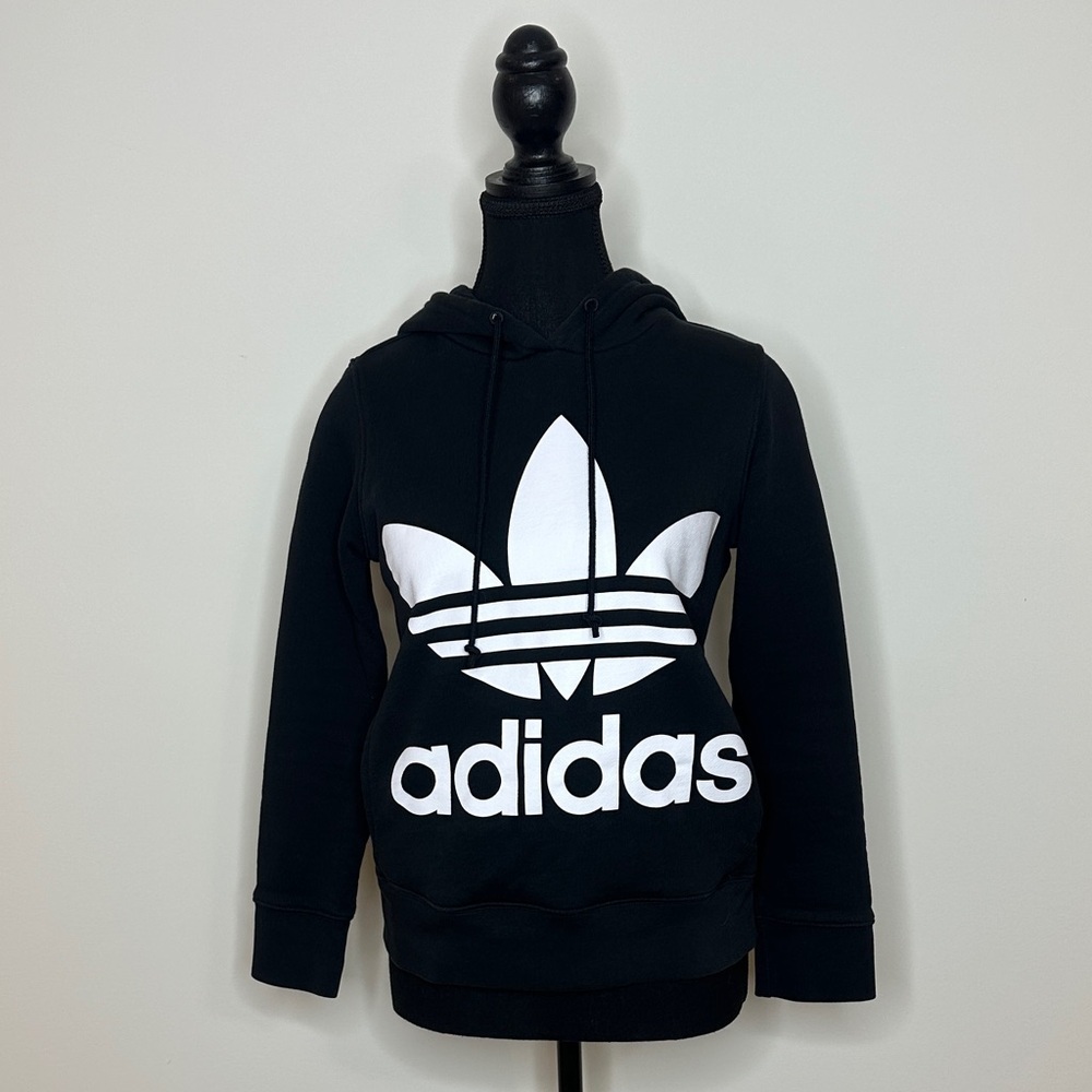 [WOMEN] ADIDAS Black & White Hoodie 2XS | Classic Logo Streetwear Like New
